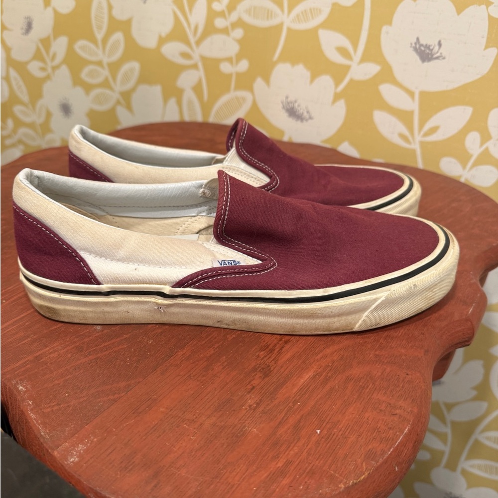 Vans Maroon and White Slip-On Shoes